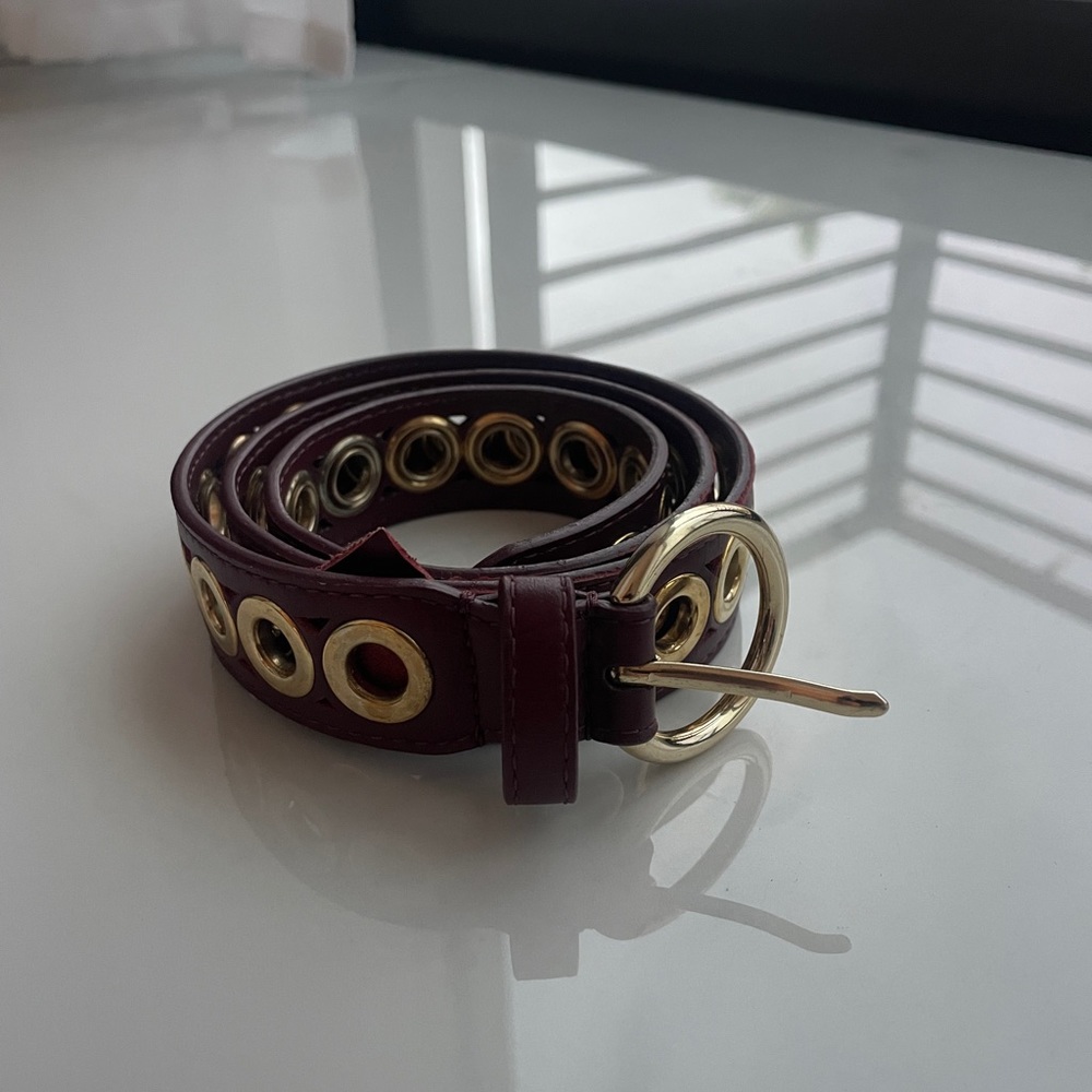 Sandro Burgundy Belt with Gold Accents